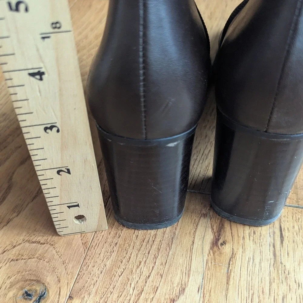 Vtg 90s Ankle Boots Brown Leather Square Toe Block Heel 7M Classic Versatile